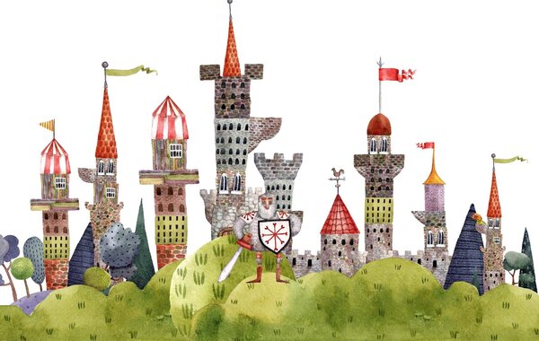 Fototapet Pictură în acuarelă a unui castel, Fototapet copii, Fototapet populare, u46284 - Tapeko.ro