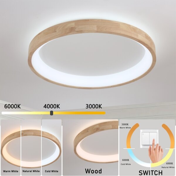 Brilagi-LED Plafonieră LED FALCON WOOD, 60W, 230V, 3000/4000/6000K, 80 cm, lemn