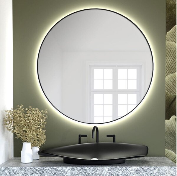 Baltica Design - Oglindă LED BRIGHT cu iluminare, 15 W, 230 V, 4500 K, diametru 90 cm, IP65, negru