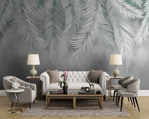 Tapet Frunze tropicale cu umbre de mentă, Fototapet pădure, Fototapet Tropics, u48556v3 : Uwalls.ro