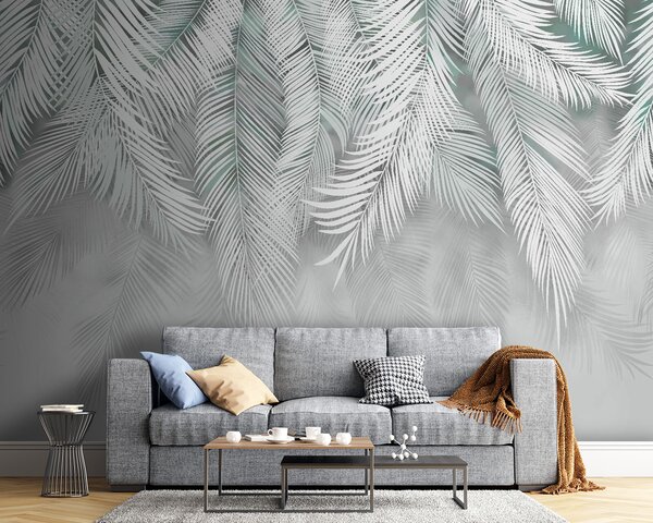 Tapet Frunze tropicale cu umbre de mentă, Fototapet pădure, Fototapet Tropics, u48556v3 : Uwalls.ro