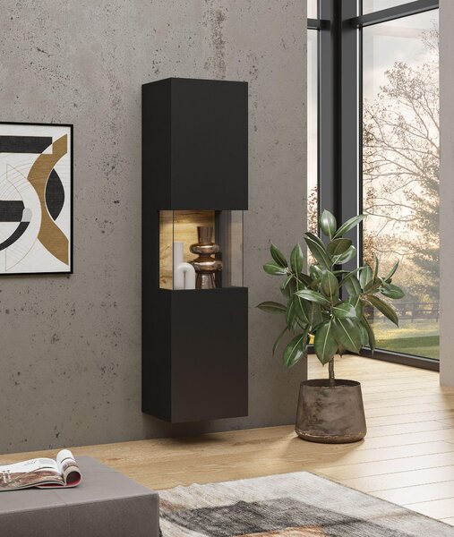 Vitrină Avernic Typ 05 (onyx negru + Stejar wotan). Promo -16%. 1042061