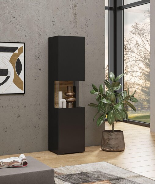 Vitrină Avernic Typ 05 (onyx negru + Stejar wotan). Promo -16%. 1042061