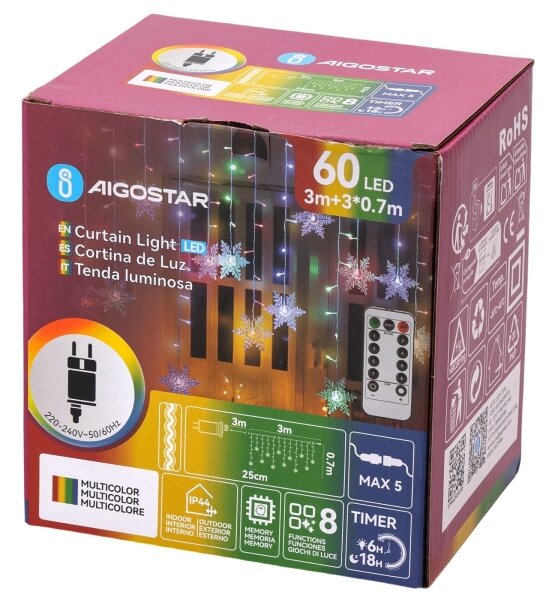 Aigostar - LED Ghirlandă de exterior de Crăciun 60xLED/8 funcții 6x0,7 m IP44 multicoloră + telecomandă