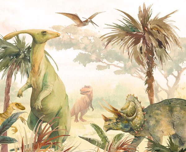 Fototapet Grup de dinozauri într-o pădure, Fototapet copii, Fototapet populare, u51253 - Tapeko.ro