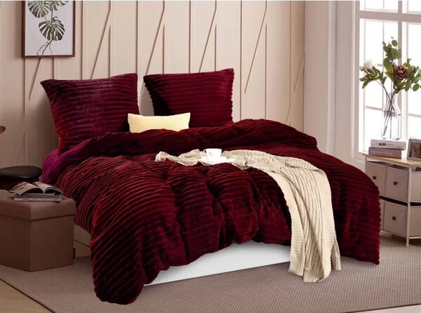 Cearșafuri de pat din pluș - burgundy 2 părți: 1 buc 140x200 + 1 buc 70x80