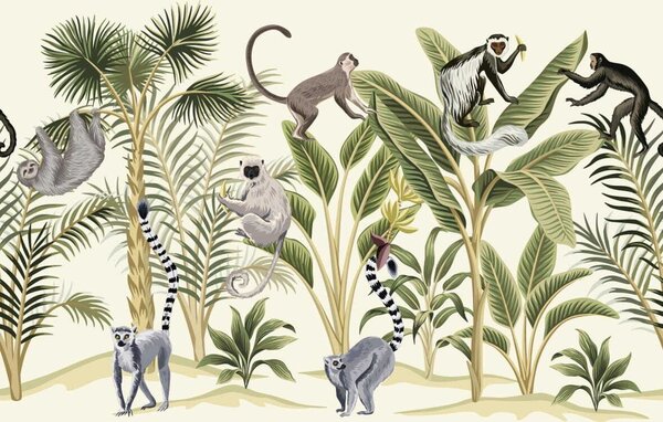 Fototapet Grup de maimuțe și plante, Fototapet jungle, Fototapet populare, u51912 - Tapeko.ro