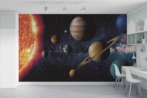 Fototapet Planete în spațiu cu stele și o stea strălucitoare, Fototapet designer, Fototapet populare, u52640 - Tapeko.ro