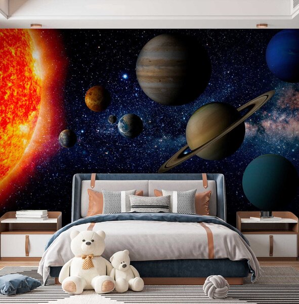 Fototapet Planete în spațiu cu stele și o stea strălucitoare, Fototapet designer, Fototapet populare, u52640 - Tapeko.ro