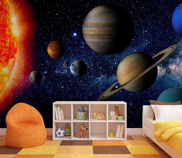 Fototapet Planete în spațiu cu stele și o stea strălucitoare, Fototapet designer, Fototapet populare, u52640 - Tapeko.ro