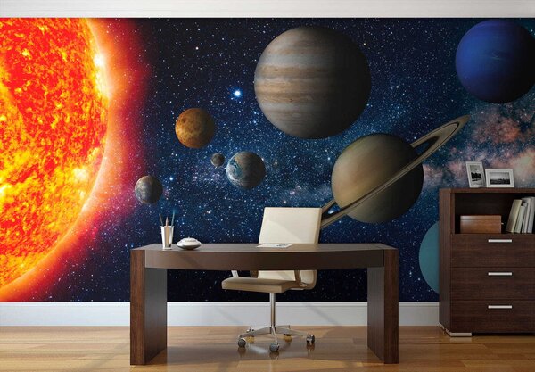 Fototapet Planete în spațiu cu stele și o stea strălucitoare, Fototapet designer, Fototapet populare, u52640 - Tapeko.ro