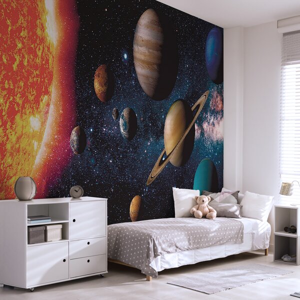Fototapet Planete în spațiu cu stele și o stea strălucitoare, Fototapet designer, Fototapet populare, u52640 - Tapeko.ro