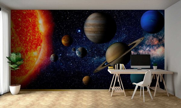 Fototapet Planete în spațiu cu stele și o stea strălucitoare, Fototapet designer, Fototapet populare, u52640 - Tapeko.ro