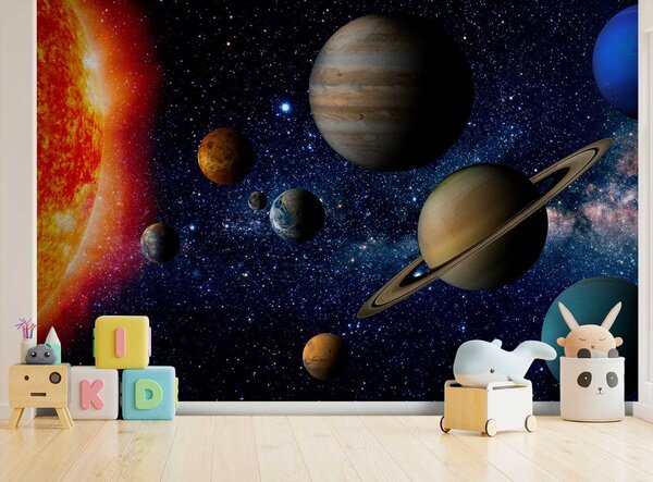 Fototapet Planete în spațiu cu stele și o stea strălucitoare, Fototapet designer, Fototapet populare, u52640 - Tapeko.ro