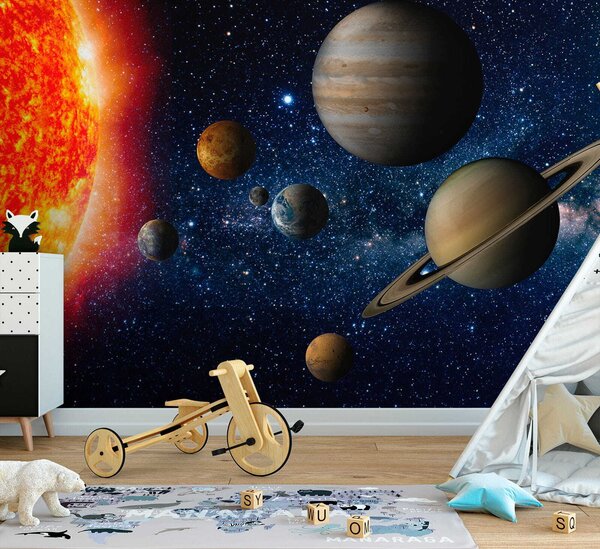 Fototapet Planete în spațiu cu stele și o stea strălucitoare, Fototapet designer, Fototapet populare, u52640 - Tapeko.ro