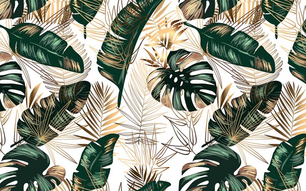 Fototapet Frunze tropicale luxuriante în design elegant, Fototapet frunze, Fototapet populare, u53279 - Tapeko.ro