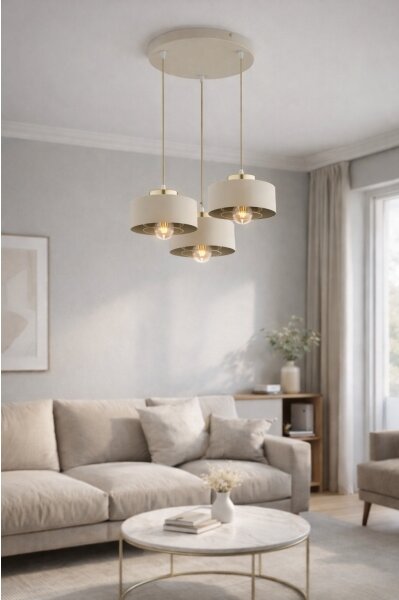 Brilagi - Lustră suspendată pe cablu SPRING 3xE27/60W/230V bej/auriu