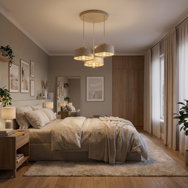 Brilagi - Lustră suspendată pe cablu SPRING 3xE27/60W/230V bej/auriu