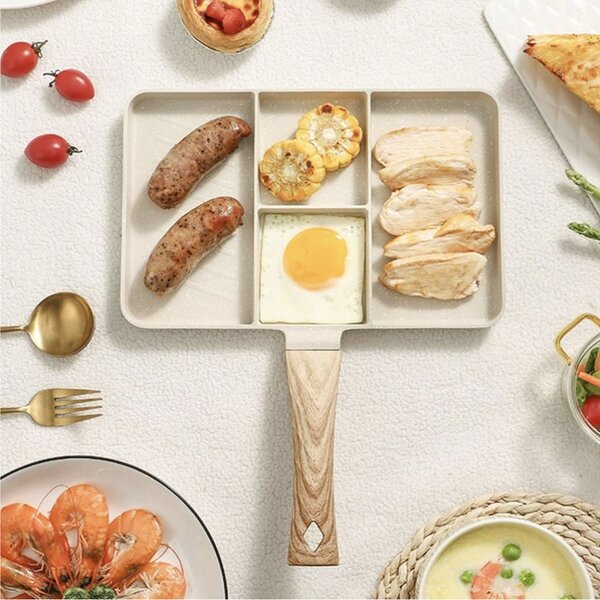 Tigaie grill Pufo Breakfast cu 4 compartimente, 27 x 18 cm, alb