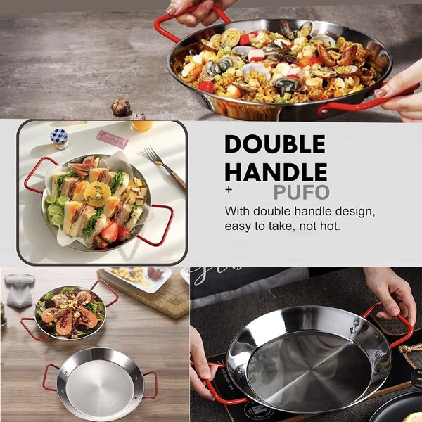 Tigaie tip platou Pufo cu 2 manere pentru servit sau gatit paella, fructe de mare, 21 cm