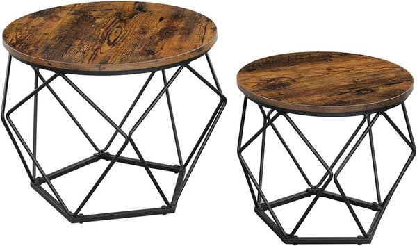 Set 2 Masute de Cafea Model Brianna, 50x50x40 cm, Maro/Negru