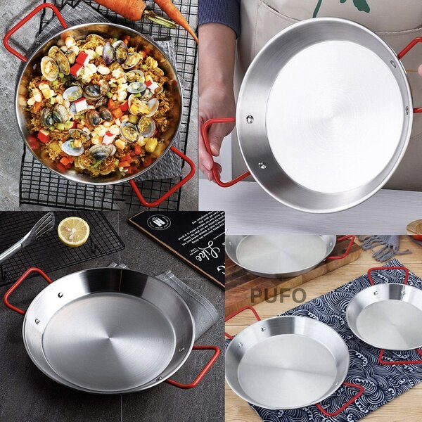 Tigaie tip platou Pufo cu 2 manere pentru servit sau gatit paella, fructe de mare, 21 cm
