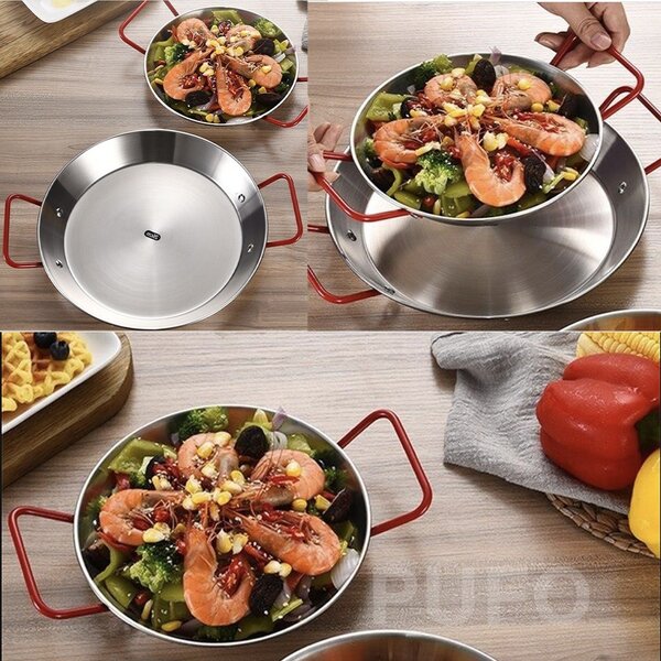 Tigaie tip platou Pufo cu 2 manere pentru servit sau gatit paella, fructe de mare, 21 cm