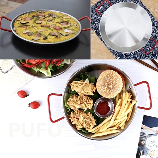 Tigaie tip platou Pufo cu 2 manere pentru servit sau gatit paella, fructe de mare, 21 cm