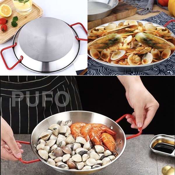 Tigaie tip platou Pufo cu 2 manere pentru servit sau gatit paella, fructe de mare, 21 cm