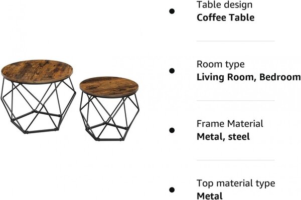 Set 2 Masute de Cafea Model Brianna, 50x50x40 cm, Maro/Negru