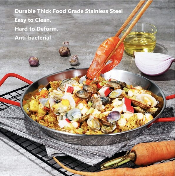 Tigaie tip platou Pufo cu 2 manere pentru servit sau gatit paella, fructe de mare, 21 cm