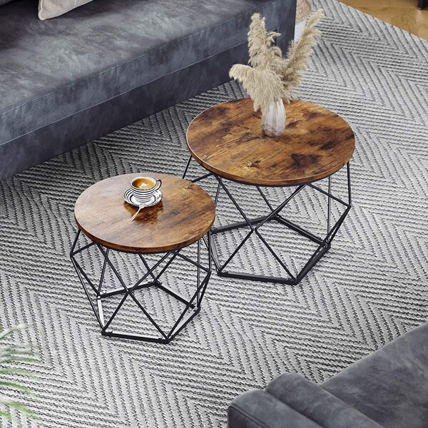 Set 2 Masute de Cafea Model Brianna, 50x50x40 cm, Maro/Negru