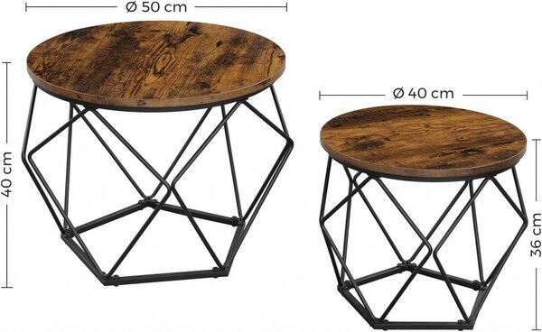 Set 2 Masute de Cafea Model Brianna, 50x50x40 cm, Maro/Negru