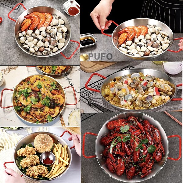 Tigaie tip platou Pufo cu 2 manere pentru servit sau gatit paella, fructe de mare, 21 cm