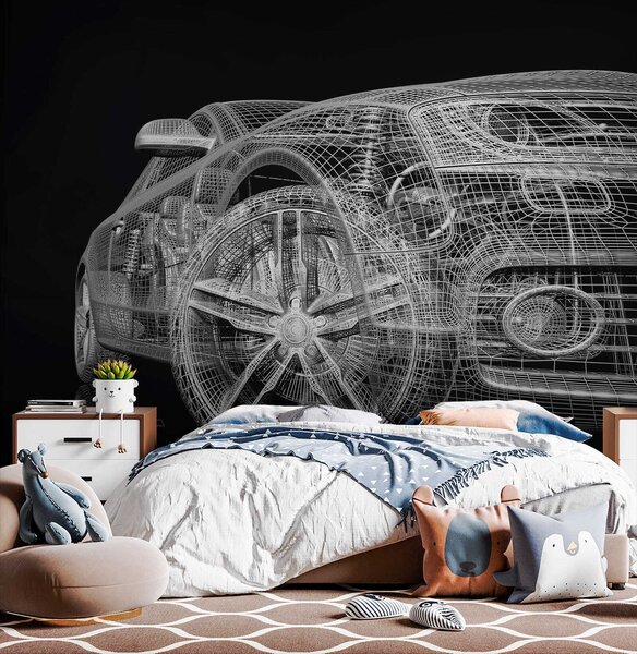 Fototapet Model de mașină cu un wireframe în față, Fototapet copii, Fototapet populare, u55785 - Tapeko.ro