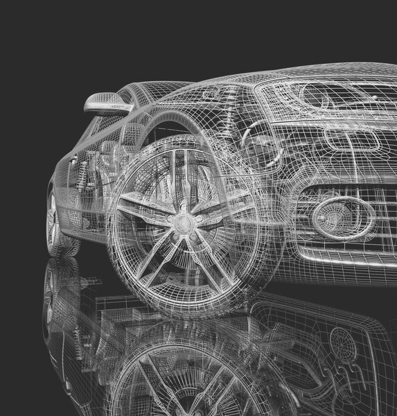 Fototapet Model de mașină cu un wireframe în față, Fototapet copii, Fototapet populare, u55785 - Tapeko.ro