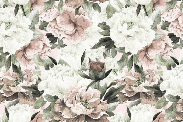 Fototapet Modele florale delicate în nuanțe delicate, Fototapet bujori, Fototapet populare, u55910 - Tapeko.ro