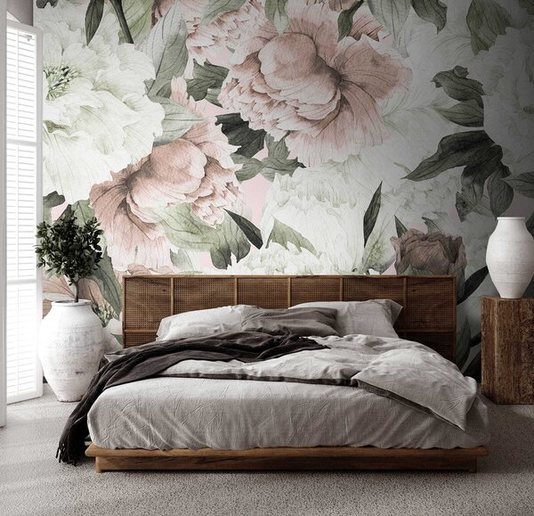 Fototapet Modele florale delicate în nuanțe delicate, Fototapet bujori, Fototapet populare, u55910 - Tapeko.ro