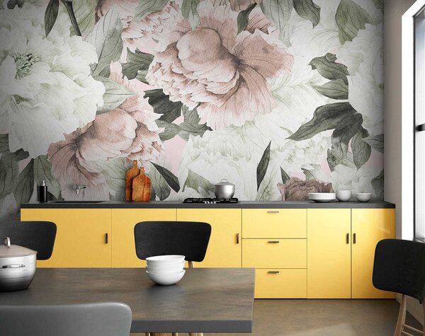 Fototapet Modele florale delicate în nuanțe delicate, Fototapet bujori, Fototapet populare, u55910 - Tapeko.ro