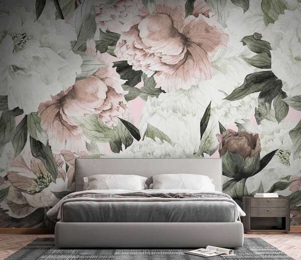 Fototapet Modele florale delicate în nuanțe delicate, Fototapet bujori, Fototapet populare, u55910 - Tapeko.ro