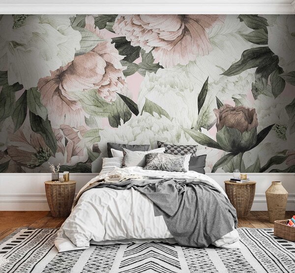 Fototapet Modele florale delicate în nuanțe delicate, Fototapet bujori, Fototapet populare, u55910 - Tapeko.ro