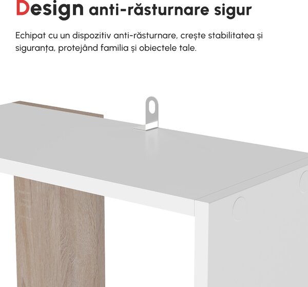 HOMCOM Bibliotecă de Perete cu 5 Rafturi și Dispozitiv Anti-Răsturnare din PAL 45x21x170 cm Alb Stejar | Aosom Romania