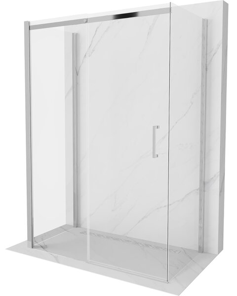 Mexen Omega, cabină de duș cu 3 pereți cu ușă glisantă 140 (uşă) x 80 (perete) cm, sticlă transparentă de 8 mm, profil cromat, 825-140-080-01-00-3S