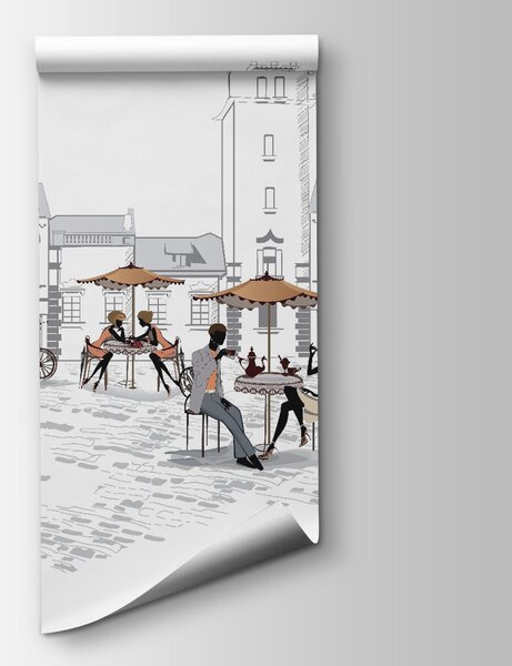 Fototapet Grup de oameni care stau pe bănci într-un oraș, Fototapet designer, Fototapet populare, u56109 - Tapeko.ro