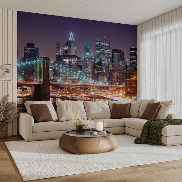 Fototapet Pod peste un râu cu lumini, Fototapet skyline, Fototapet populare, u57210 - Tapeko.ro
