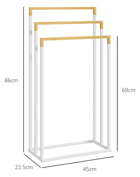 Kleankin Suport pentru Prosoape din Bambus și Oțel cu Design Independent, 45x22.5x86 cm, Alb | Aosom Romania