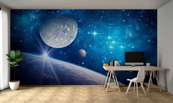 Fototapet Planeta și luna în spațiu, Fototapet designer, Fototapet populare, u57785 - Tapeko.ro