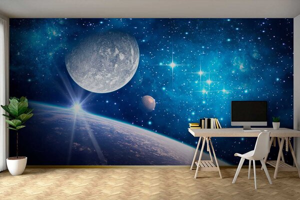 Fototapet Planeta și luna în spațiu, Fototapet designer, Fototapet populare, u57785 - Tapeko.ro