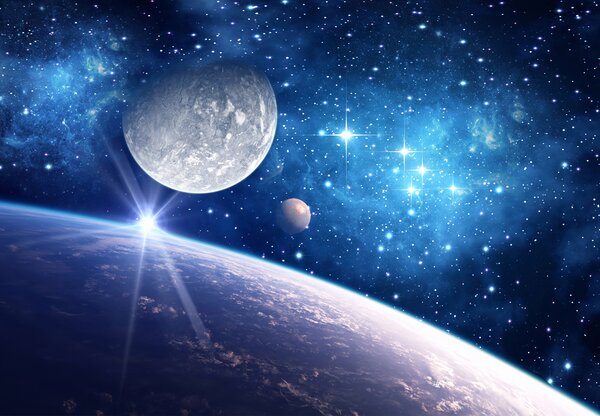 Fototapet Planeta și luna în spațiu, Fototapet designer, Fototapet populare, u57785 - Tapeko.ro