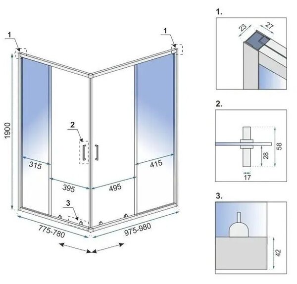 Rea City, cabina de dus cu usa culisanta 100x80cm, sticla transparenta 5/4mm, profil auriu, REA-K6445
